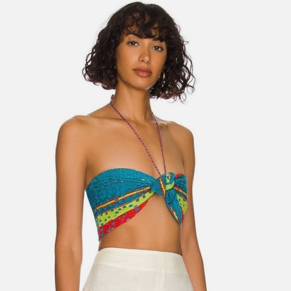 New Alice + Olivia Livia Halter Top in Cabo Stripe